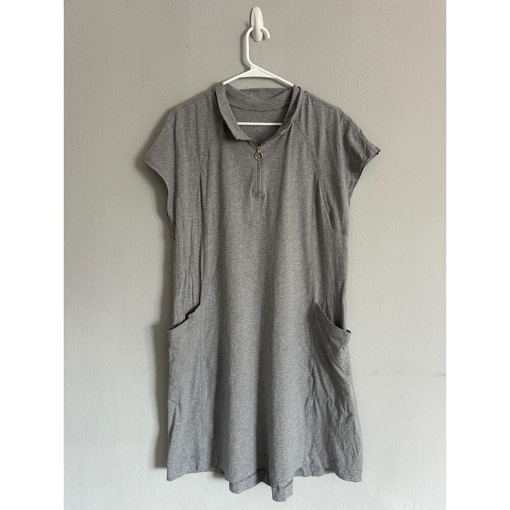 Lululemon Gray Cotton Blend Dress Size L Half Zip Pockets Short Sleeve - Picture 2 of 5